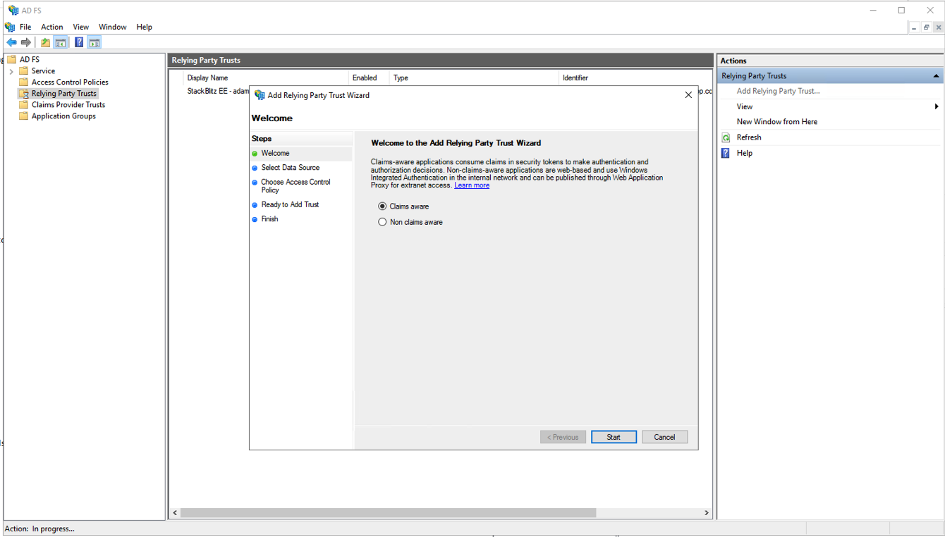 ADFS Relying Party Trust Wizard