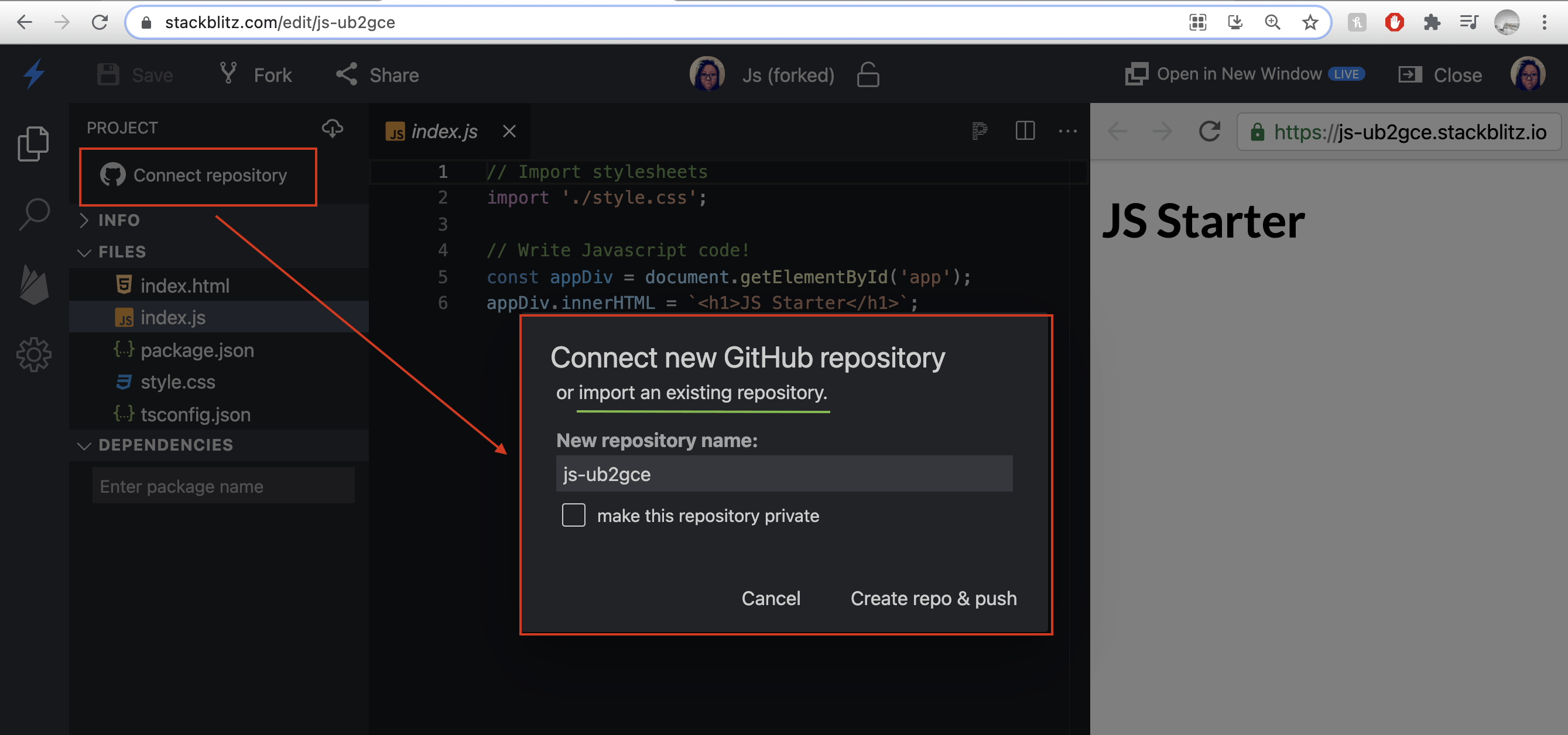 Connect and import GitHub repo