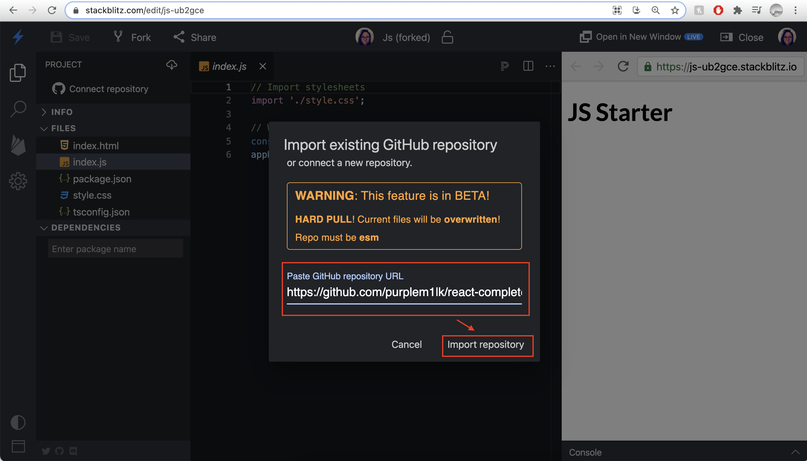 Paste GitHub repo URL to import